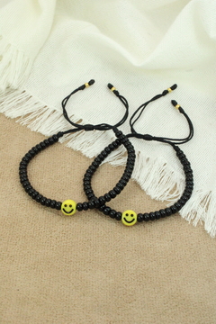 Pulsera mostacilla negra cara feliz LA BIJOUTERIA