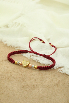 Pulsera corazón piedras en vinotinto