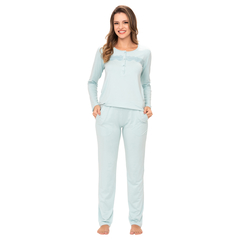 Pijama Feminino Longo com Abertura e Detalhe em Renda Lilly By Podium - 235121 - comprar online