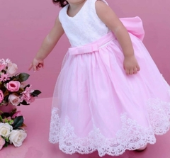 Vestido Princesa Renda Estruturada festa Luxo Rosa