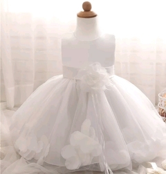 Vestido Batizado Festa Bebê Pétalas De Rosas Branca - comprar online