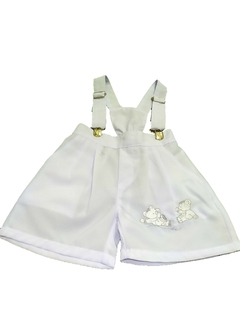 Conjunto 4 Peças Bermuda Branca Camisa Branca Bebê Social Festa Batizado Gravata Suspensorio - RANNA BEBÊ