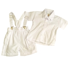 Conjunto 4 Peças Bermuda Branca Camisa Branca Bebê Social Festa Batizado Gravata Suspensorio - comprar online