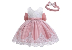 VESTIDO BEBE FESTA PRINCESA REALEZA RENDA ESTRUTURADA CORAL - loja online