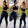 Conjunto Fitness Suplex Calça Legging Cintura Alta E Top Nadador Com Bojo