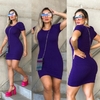 Vestido Curto Canelado Manga Bufante Violeta