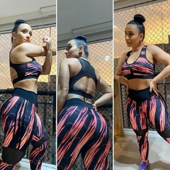 Conjunto Fitness Suplex Calça Legging Cintura Alta E Top Nadador Com Bojo