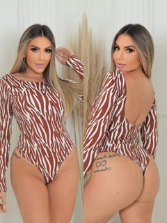 Body Manga Longa Elástico Nas Costas Zebra Caramelo