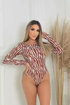 Body Manga Longa Elástico Nas Costas Zebra Caramelo - comprar online