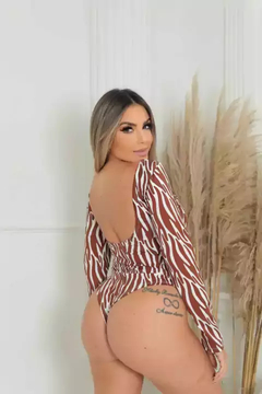 Body Manga Longa Elástico Nas Costas Zebra Caramelo na internet