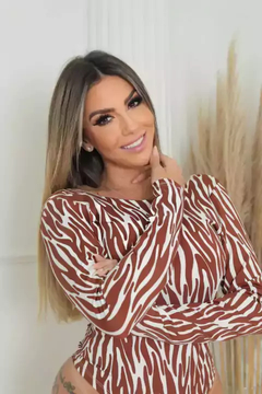 Body Manga Longa Elástico Nas Costas Zebra Caramelo - Ímpeto Modas