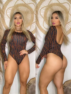 Body Manga Longa Elástico Nas Costas Zebra Cobre