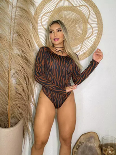 Body Manga Longa Elástico Nas Costas Zebra Cobre na internet