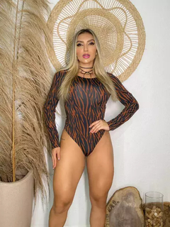 Body Manga Longa Elástico Nas Costas Zebra Cobre - loja online