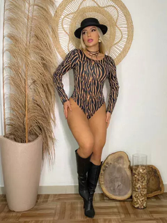 Body Manga Longa Elástico Nas Costas Zebra Dourado - comprar online