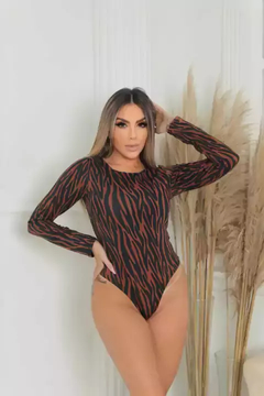 Body Manga Longa Básico Fechado Nas Costas Zebra Cobre - comprar online