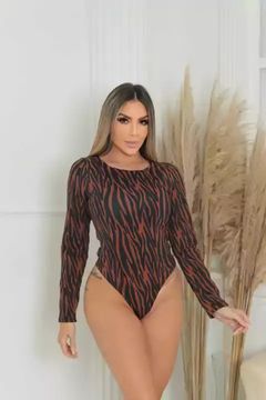 Body Manga Longa Básico Fechado Nas Costas Zebra Cobre na internet