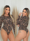 Body Manga Longa Básico Fechado Nas Costas Zebra Dourado