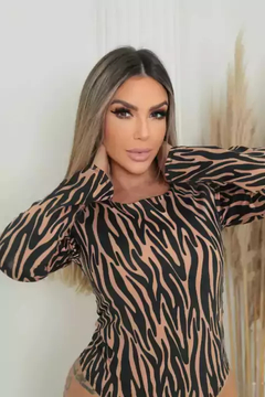 Body Manga Longa Básico Fechado Nas Costas Zebra Dourado - Ímpeto Modas