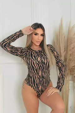 Body Manga Longa Básico Fechado Nas Costas Zebra Dourado - loja online