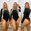 Body Manga Longa Básico Fechado Nas Costas Preto