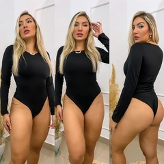 Body Manga Longa Básico Fechado Nas Costas Preto