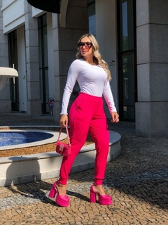 Calça Canelada Com Elástico No Cós e Bolso Pink - Ímpeto Modas