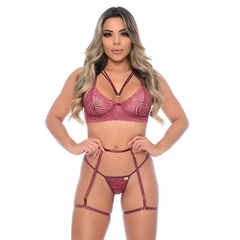 Conjunto Cinta Liga Sem Bojo Strappy Rendado Patitex