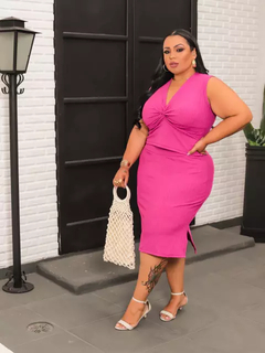 Conjunto Nozinho Canelado Plus Size Fúcsia - loja online