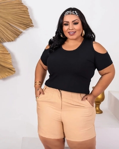 Cropped Canelado Plus Size Preto