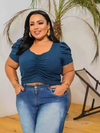 Cropped Plus Size Manga Princesa Azul Petróleo