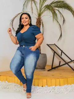 Cropped Plus Size Manga Princesa Azul Petróleo - Ímpeto Modas