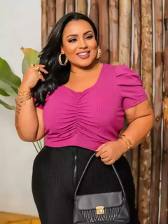 Cropped Plus Size Manga Princesa Fúcsia - comprar online