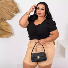 Cropped Plus Size Manga Princesa Preto - comprar online