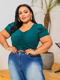 Cropped Plus Size Manga Princesa Verde Jade