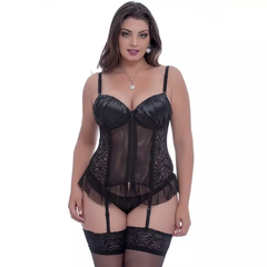 Espartilho Plus Size Bojo Cetim Com Tule E Renda Macler - loja online