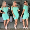 Vestido Curto Canelado Ombro a Ombro Com Manguinha Verde Água