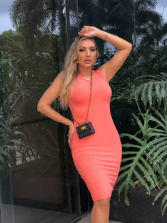 Vestido Midi Canelado Regata Acerola