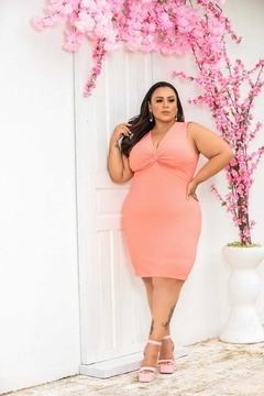 Vestido Midi Canelado Nozinho Plus Size Acerola - loja online