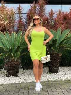 Vestido Curto Canelado Alcinha Verde Limão na internet