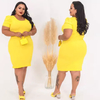 Vestido Midi Canelado Manga Bufante Plus Size Amarelo