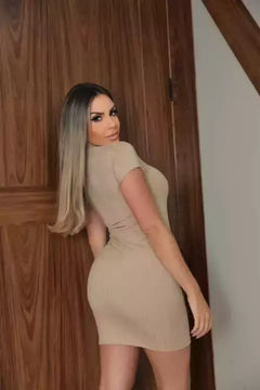 Vestido Curto Gola Alta Com Manguinha Amêndoa - Ímpeto Modas