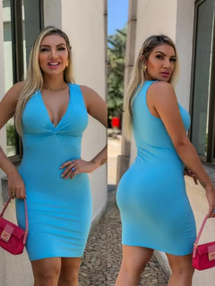 Vestido Curto Canelado Nozinho Azul Bebê - comprar online