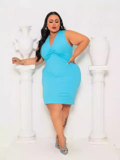 Vestido Midi Canelado Nozinho Plus Size Azul Bebê - comprar online