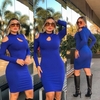 Vestido Curto Decote Gota Manga Longa Ombro Vazado Azul Bic