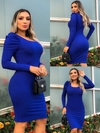 Vestido Midi Canelado Manga Longa Bufante Azul Bic