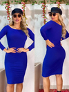 Vestido Midi Ombro a Ombro Manga Longa Azul Bic