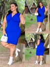 Vestido Midi Canelado Nozinho Plus Size Azul Bic