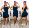 Vestido Curto Canelado Alcinha Azul Petróleo