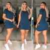 Vestido Curto Canelado Manga Bufante Azul Petróleo